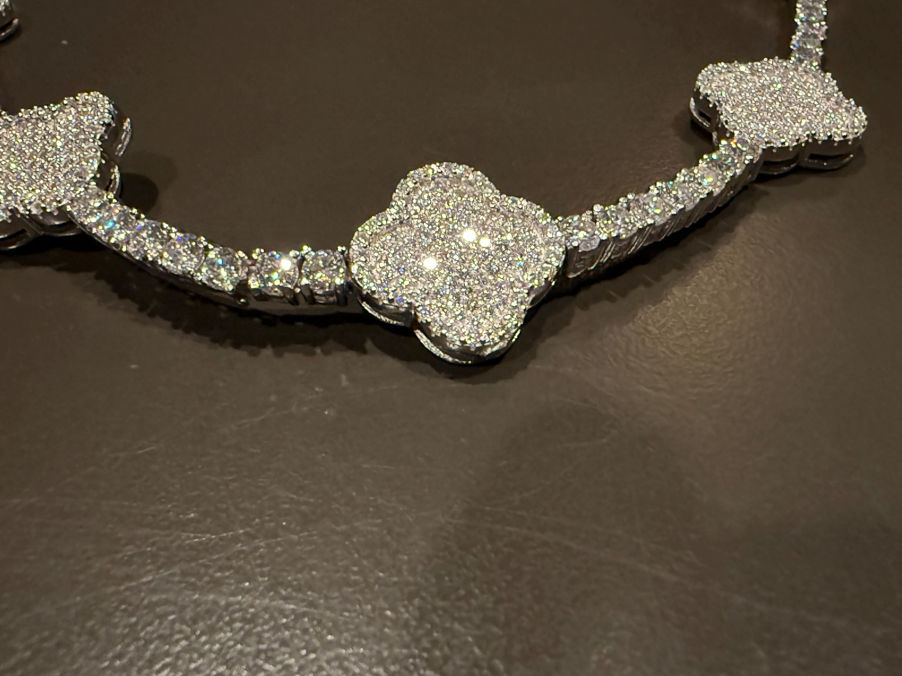 925 Sterling Silver Iced-Out Moissanite 5-Clover Tennis Bracelet – Full Pavé Station Chain (7.5 Inches)