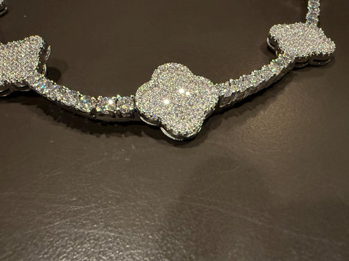 925 Sterling Silver Iced-Out Moissanite 5-Clover Tennis Bracelet – Full Pavé Station Chain (7.5 Inches)