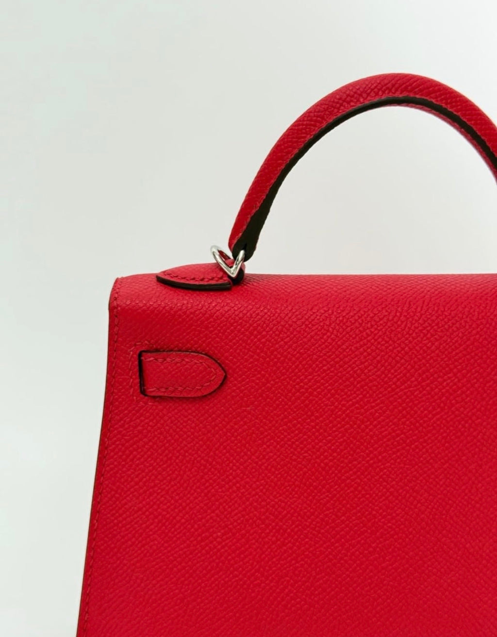 Mini Cherry Red Structured Leather Handbag – Hand-Stitched Cross-Hatched Calfskin Top-Handle Crossbody Bag (Unbranded)