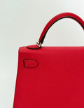 Mini Cherry Red Structured Leather Handbag – Hand-Stitched Cross-Hatched Calfskin Top-Handle Crossbody Bag (Unbranded)