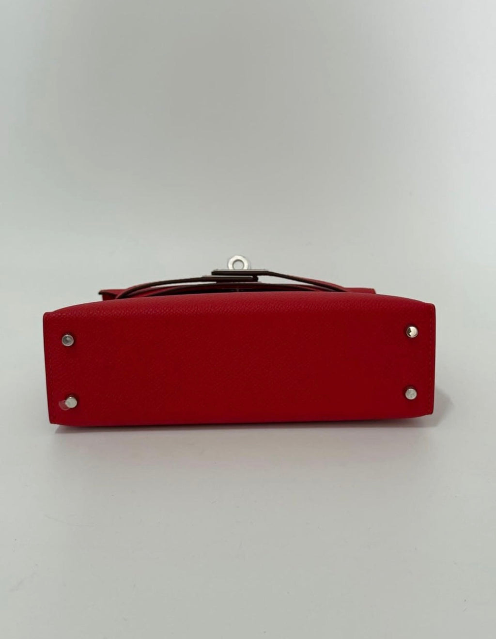 Mini Cherry Red Structured Leather Handbag – Hand-Stitched Cross-Hatched Calfskin Top-Handle Crossbody Bag (Unbranded)