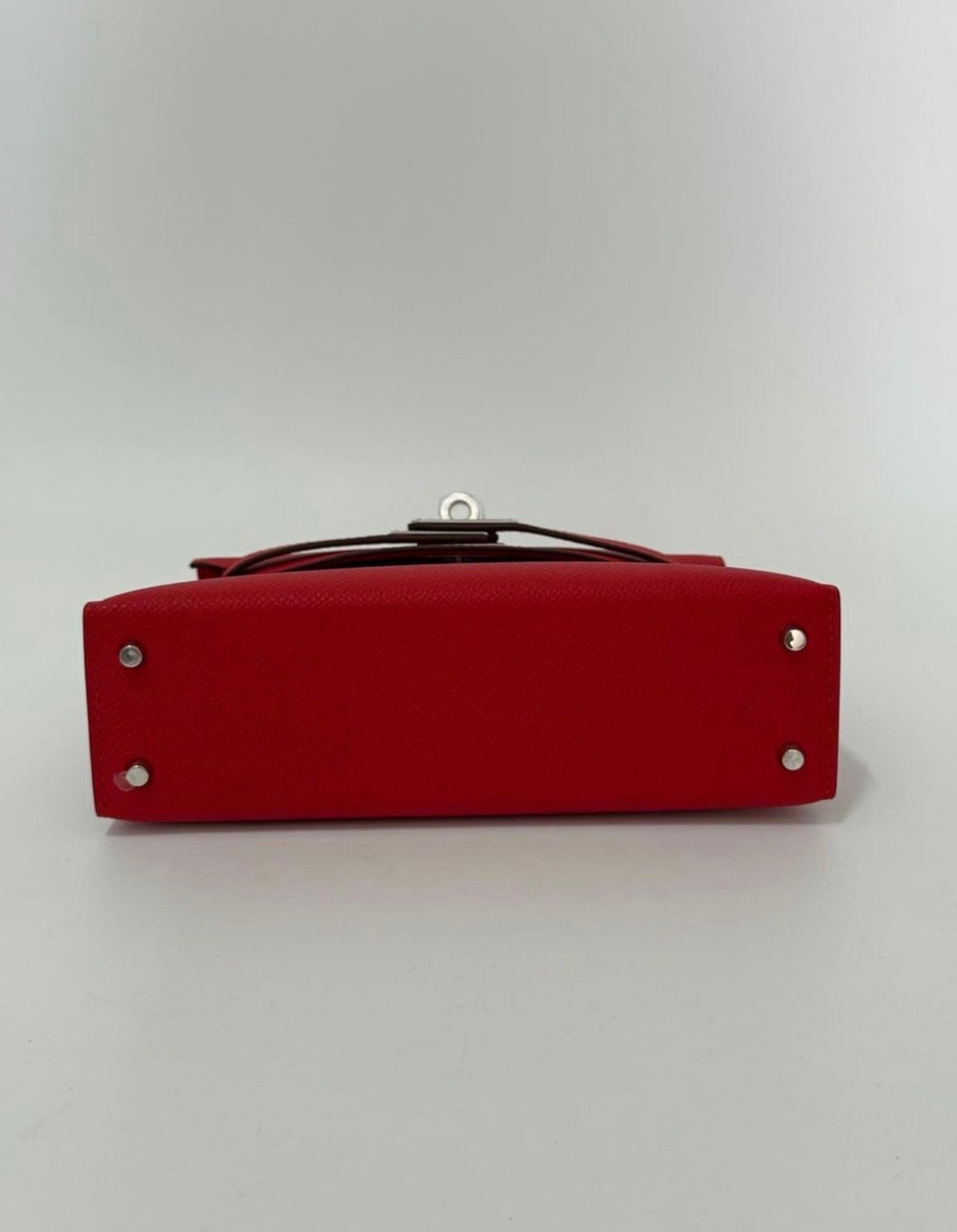 Mini Cherry Red Structured Leather Handbag – Hand-Stitched Cross-Hatched Calfskin Top-Handle Crossbody Bag (Unbranded)