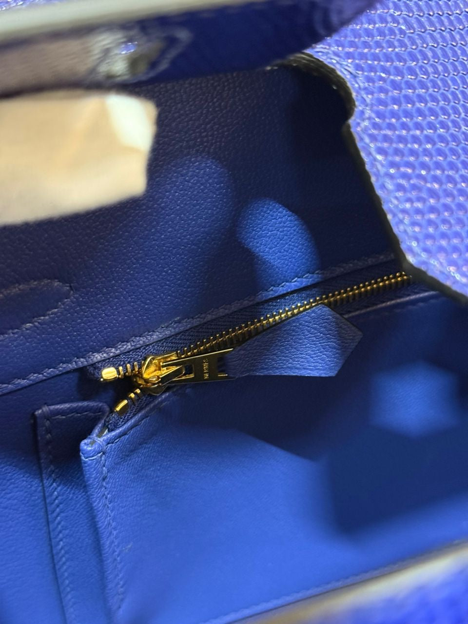 Blue Lizard Leather Mini Top-Handle Bag – Structured Exotic Crossbody (20 cm)