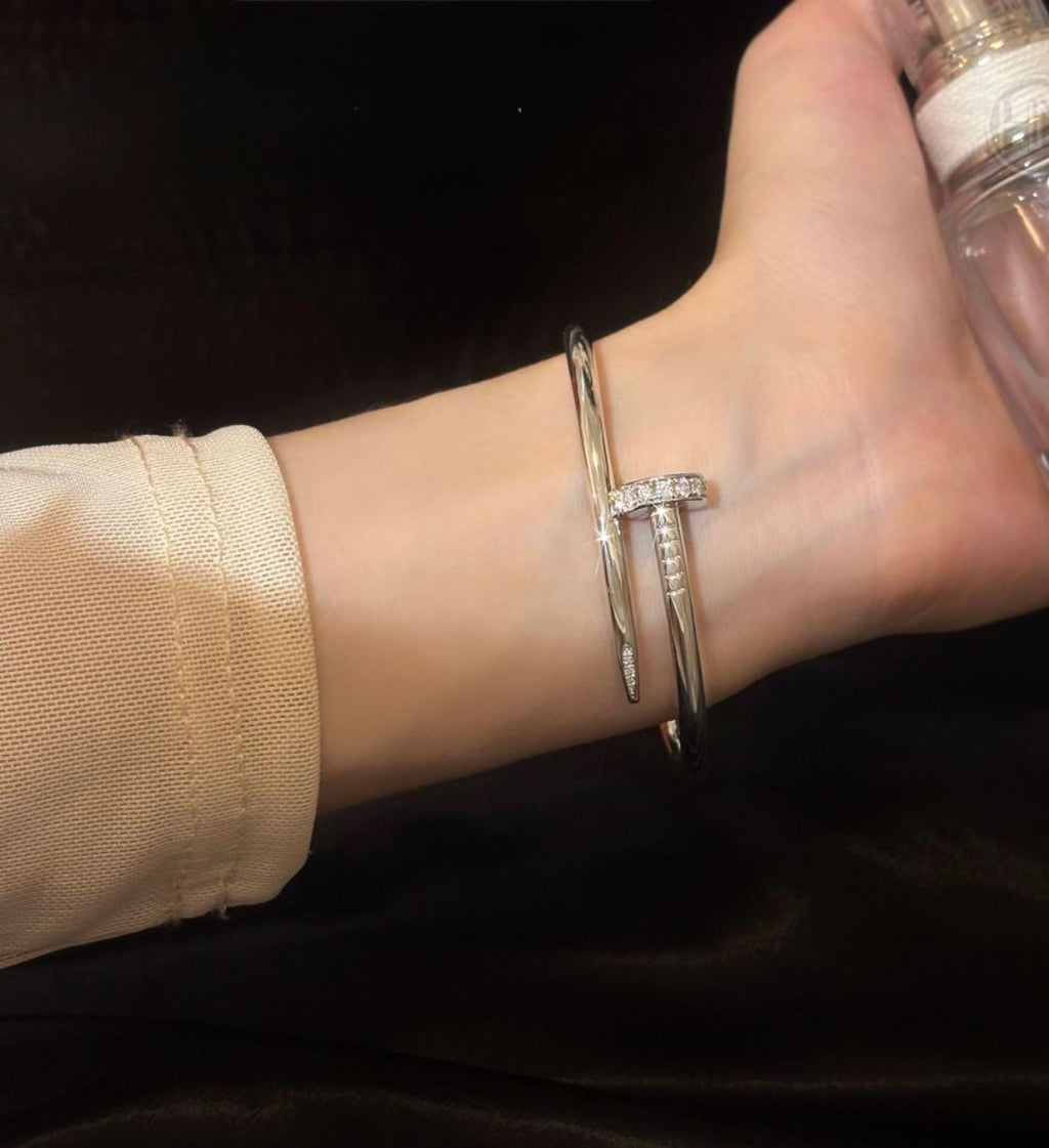 18K Gold Filled Nail Bangle Bracelet with Moissanite Stones (3-5 Microns)