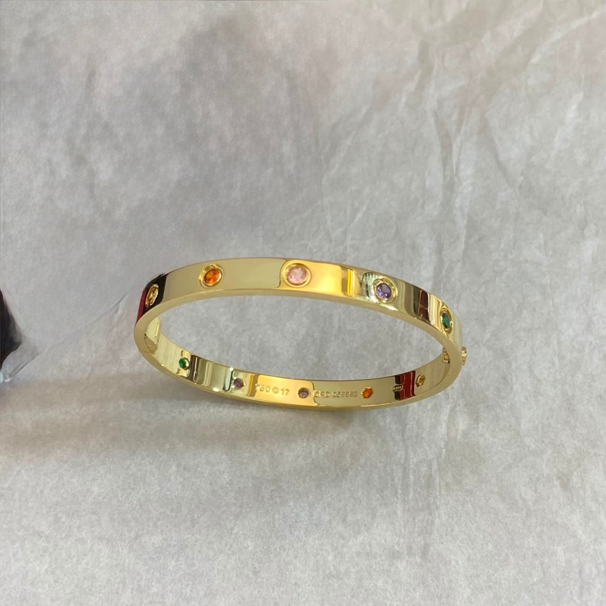925 Sterling Silver Multicolor Gemstone Oval Bangle – 18K Gold Plated Hinged Bracelet