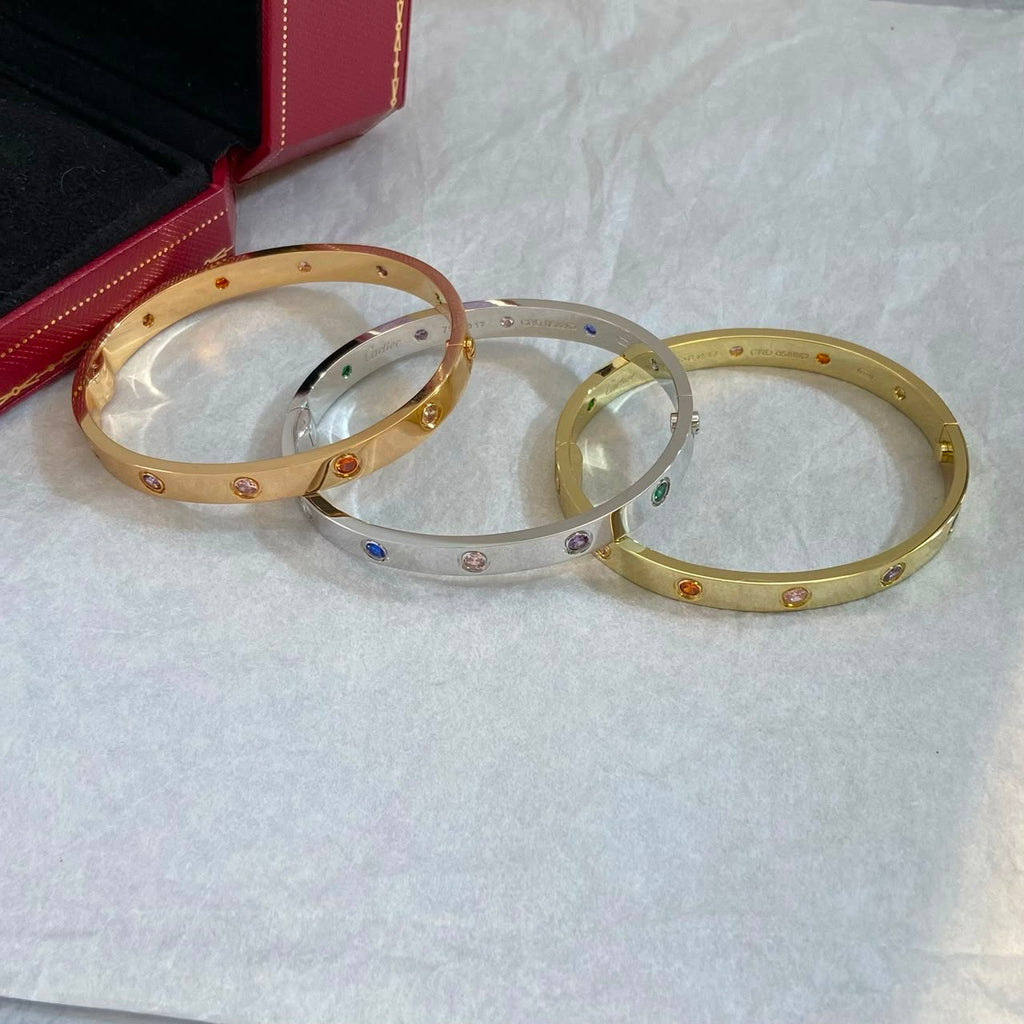 925 Sterling Silver Multicolor Gemstone Oval Bangle – 18K Gold Plated Hinged Bracelet