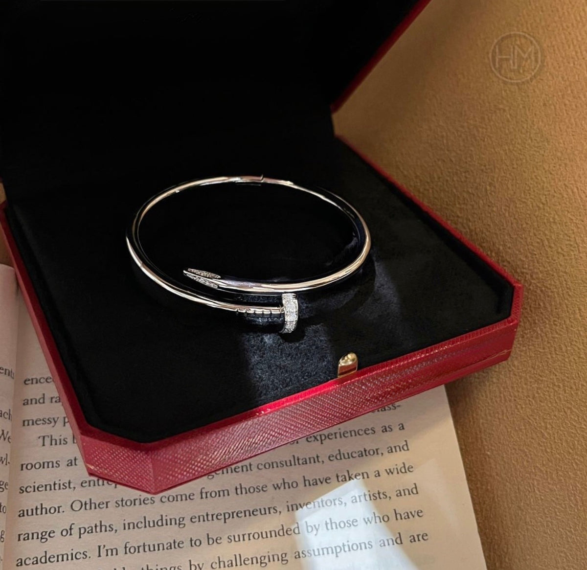 18K Gold Filled Nail Bangle Bracelet with Moissanite Stones (3-5 Microns)