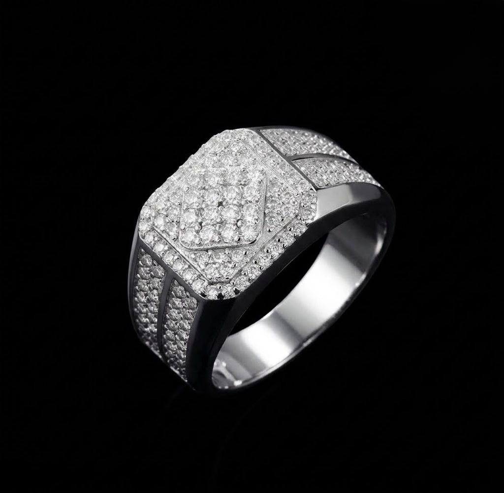Arencibia & Co. Men's Iced Out Moissanite Signet Ring – Solid 925 Sterling Silver