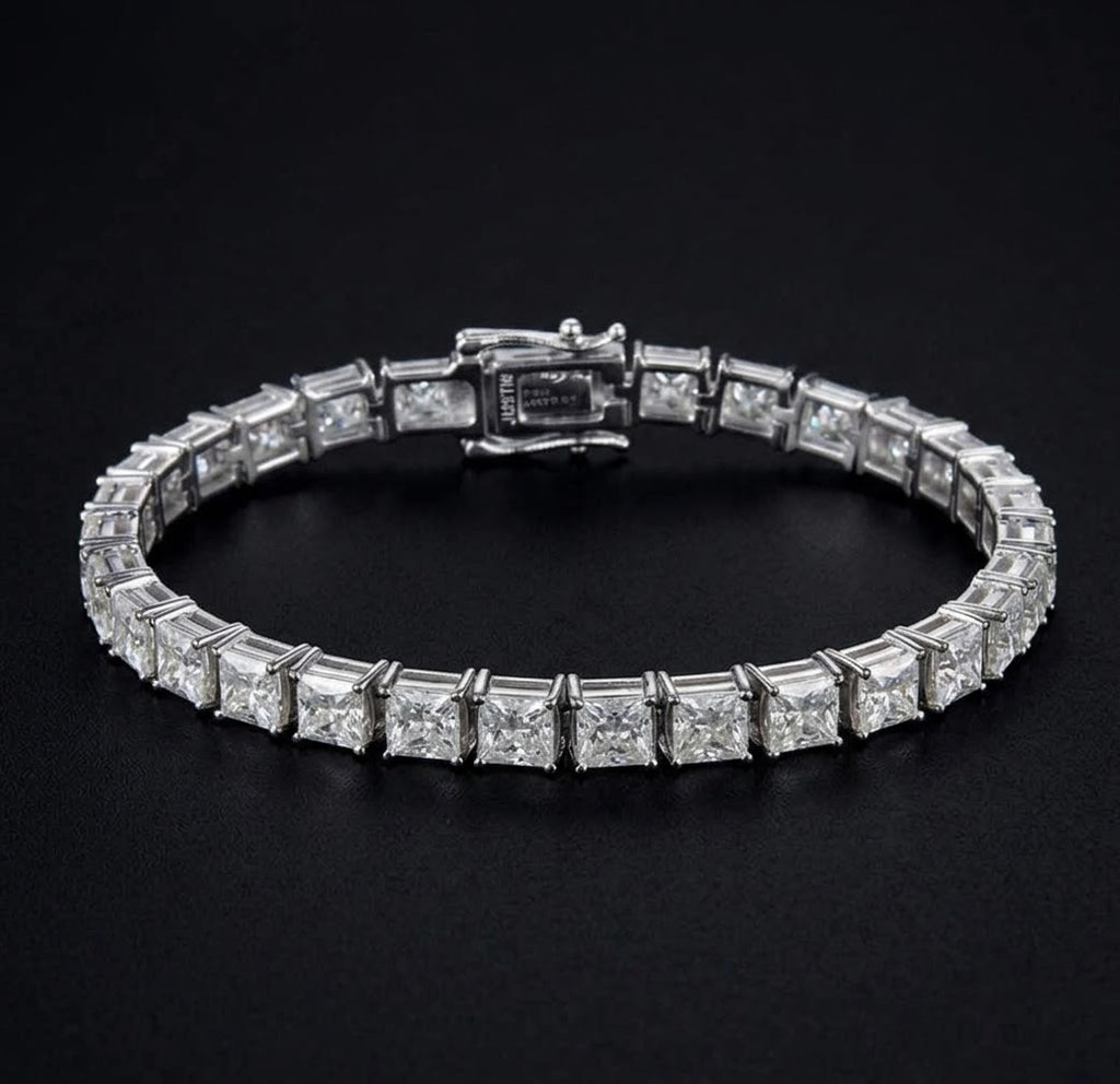 Arencibia & Co. 5mm Princess Cut Moissanite Tennis Bracelet – 925 Sterling Silver Square Link Bracelet