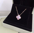 Pink Mother of Pearl Clover Pendant Necklace – Gold Four-Leaf Floral Charm Chain