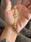 Sunburst Clover 5-Motif Bracelet – Heavy 3.5 Micron Gold Plated Floral Link Bracelet (7.5 in)