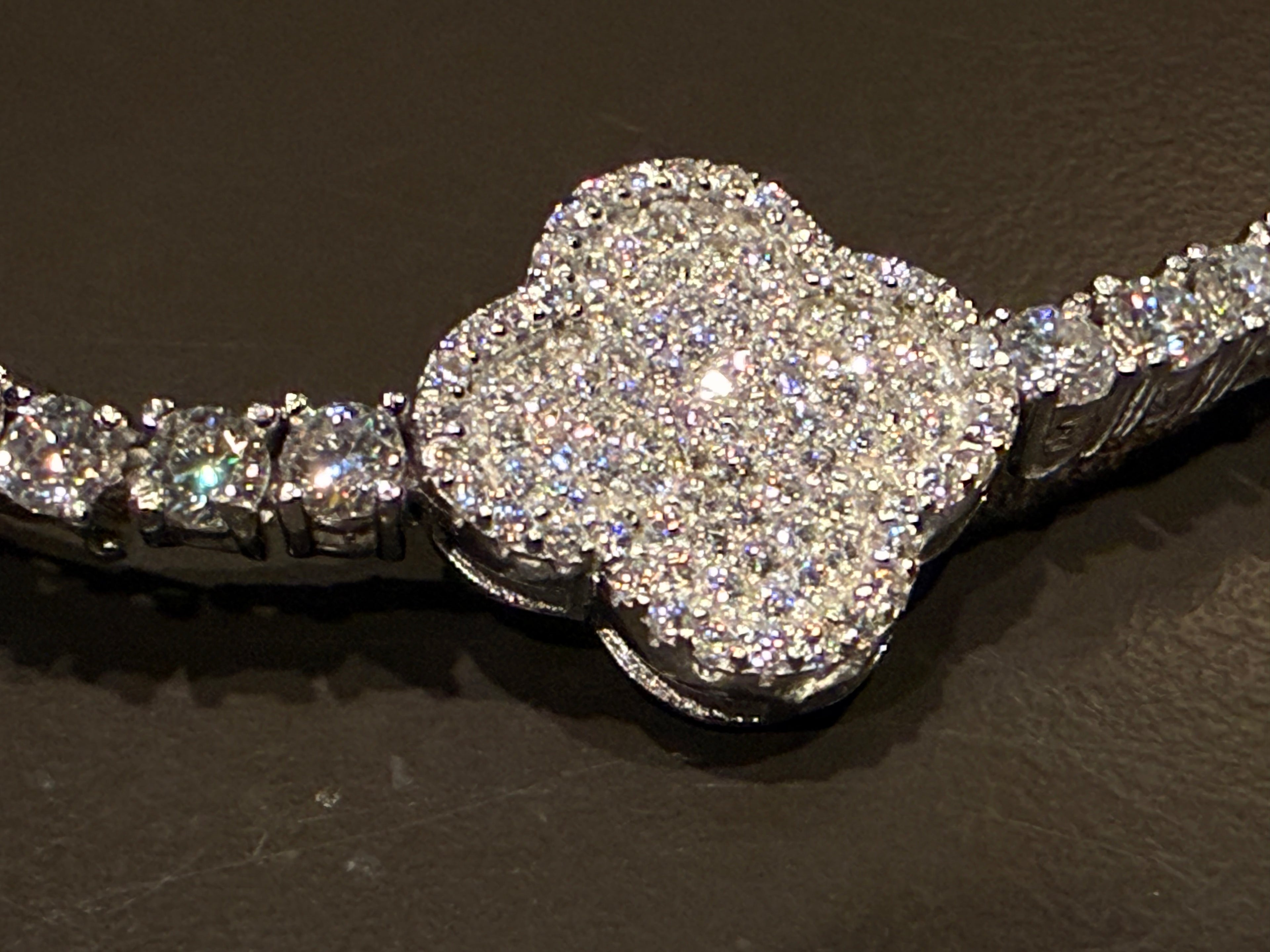 925 Sterling Silver Iced-Out Moissanite 5-Clover Tennis Bracelet – Full Pavé Station Chain (7.5 Inches)