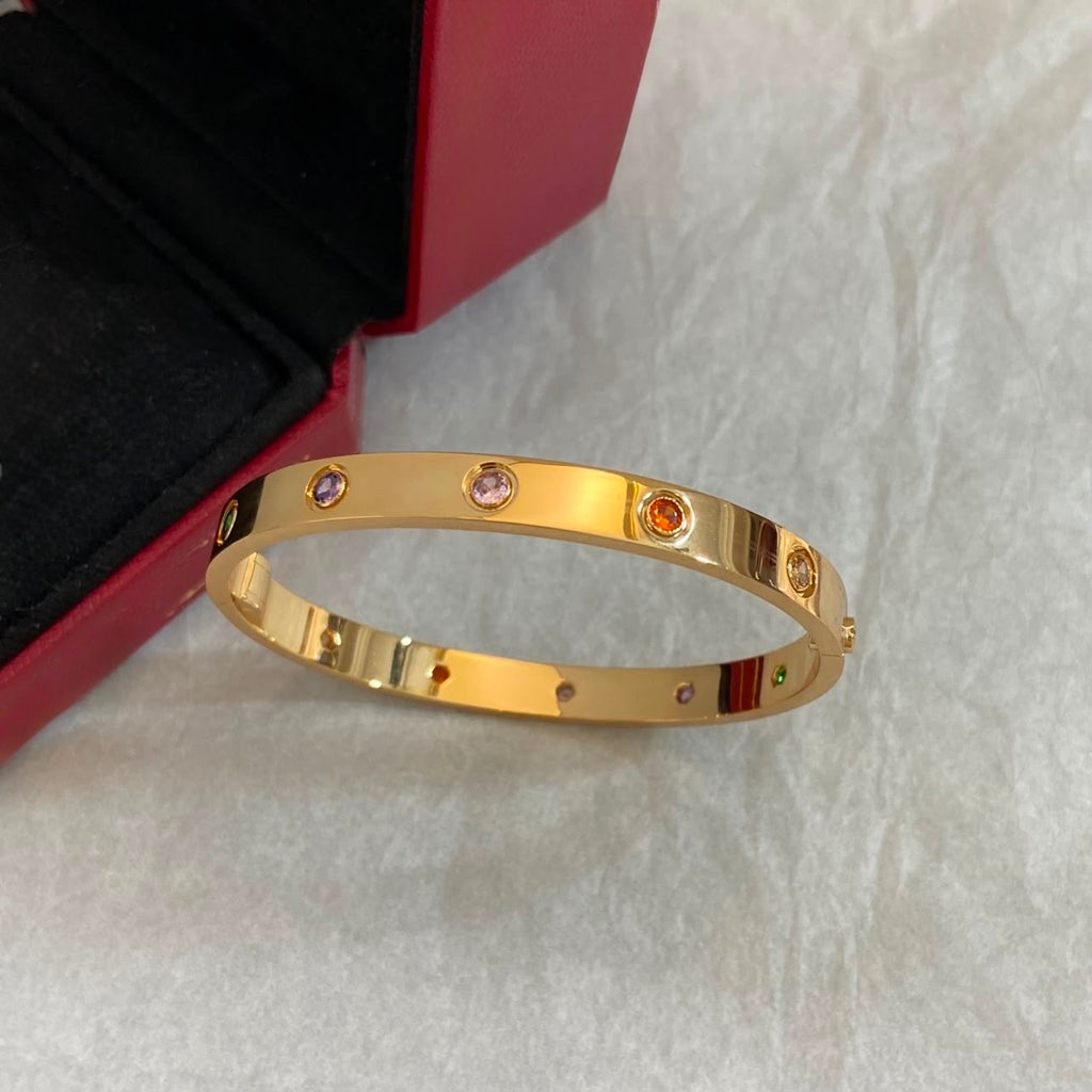 925 Sterling Silver Multicolor Gemstone Oval Bangle – 18K Gold Plated Hinged Bracelet
