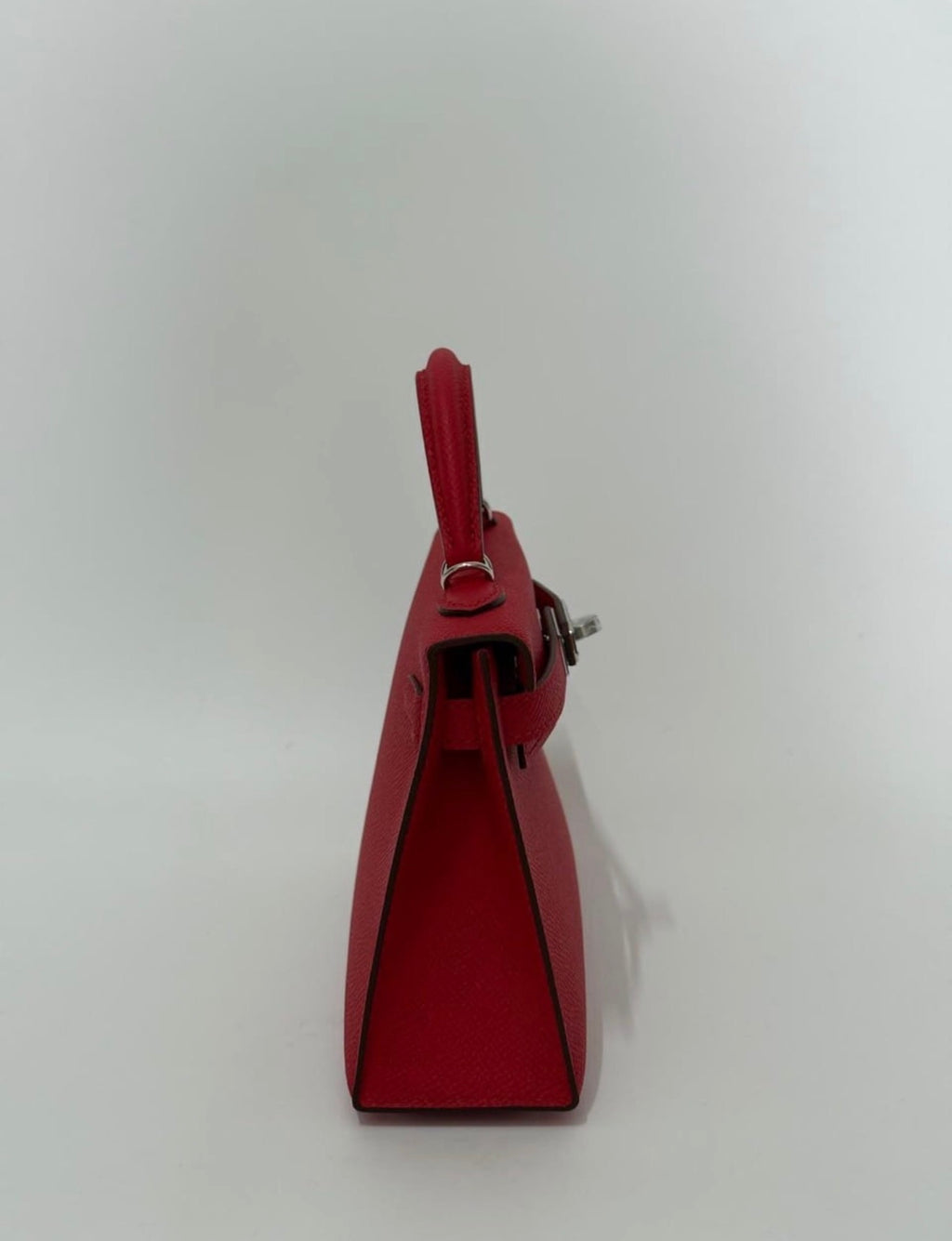Mini Cherry Red Structured Leather Handbag – Hand-Stitched Cross-Hatched Calfskin Top-Handle Crossbody Bag (Unbranded)
