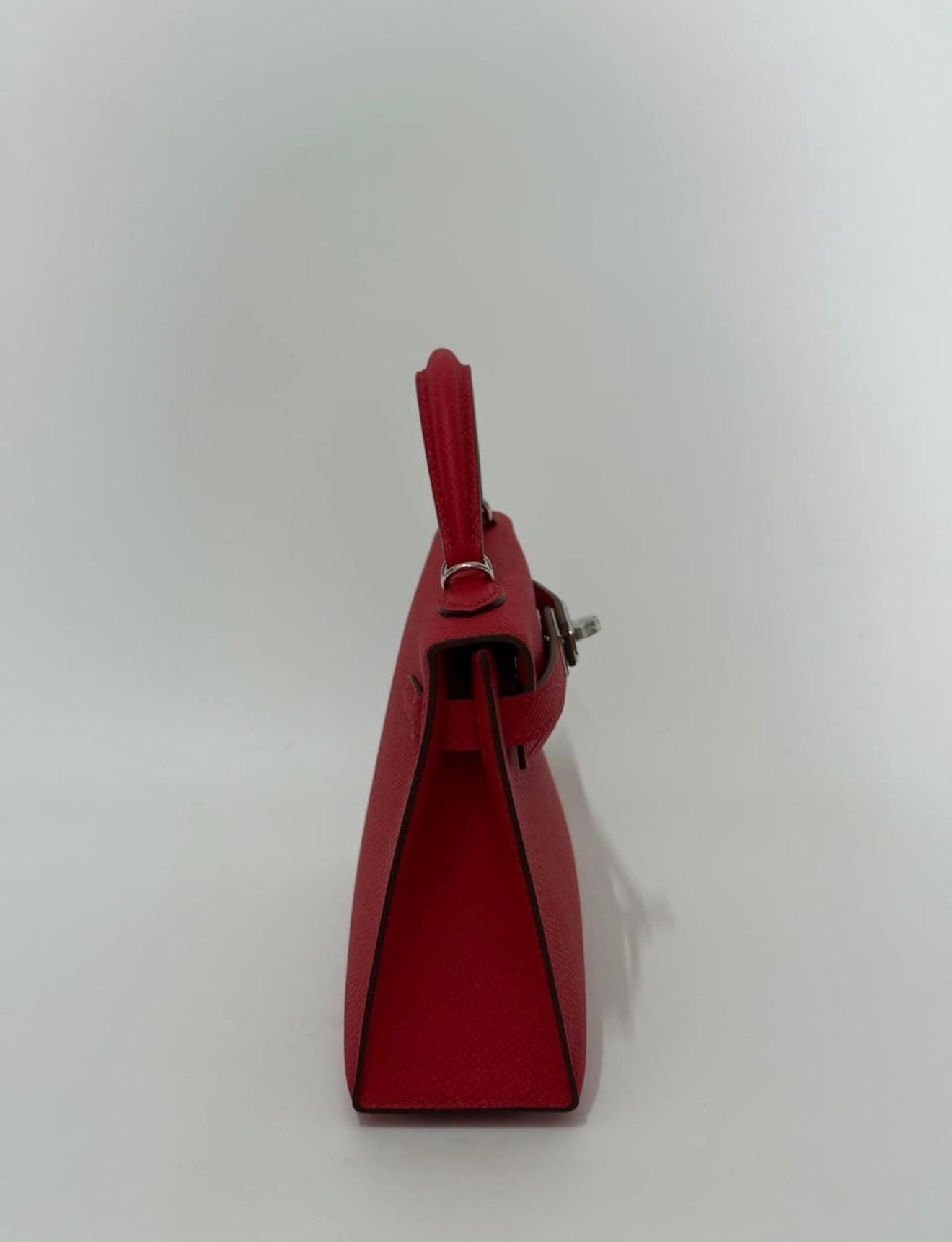Mini Cherry Red Structured Leather Handbag – Hand-Stitched Cross-Hatched Calfskin Top-Handle Crossbody Bag (Unbranded)