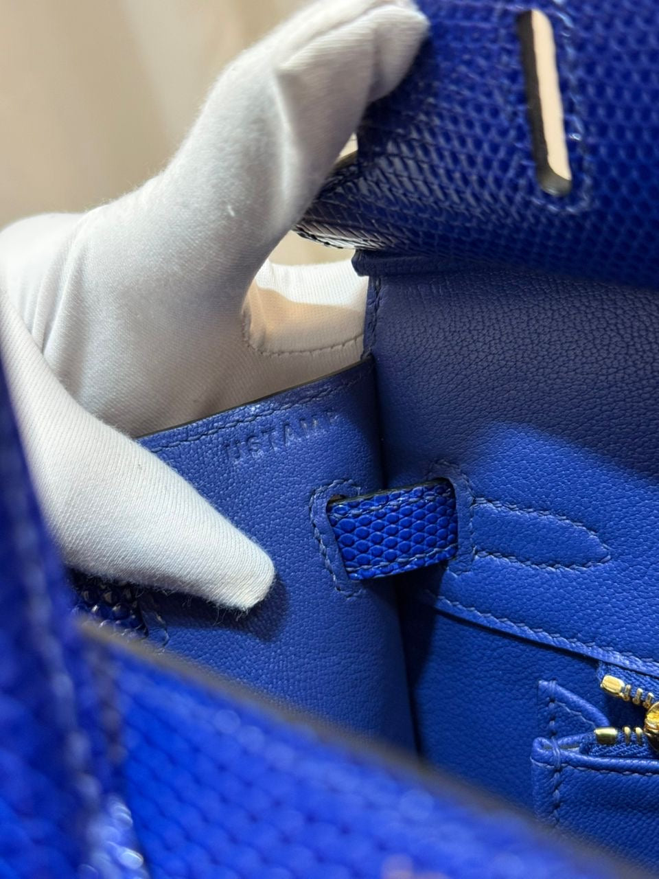 Blue Lizard Leather Mini Top-Handle Bag – Structured Exotic Crossbody (20 cm)