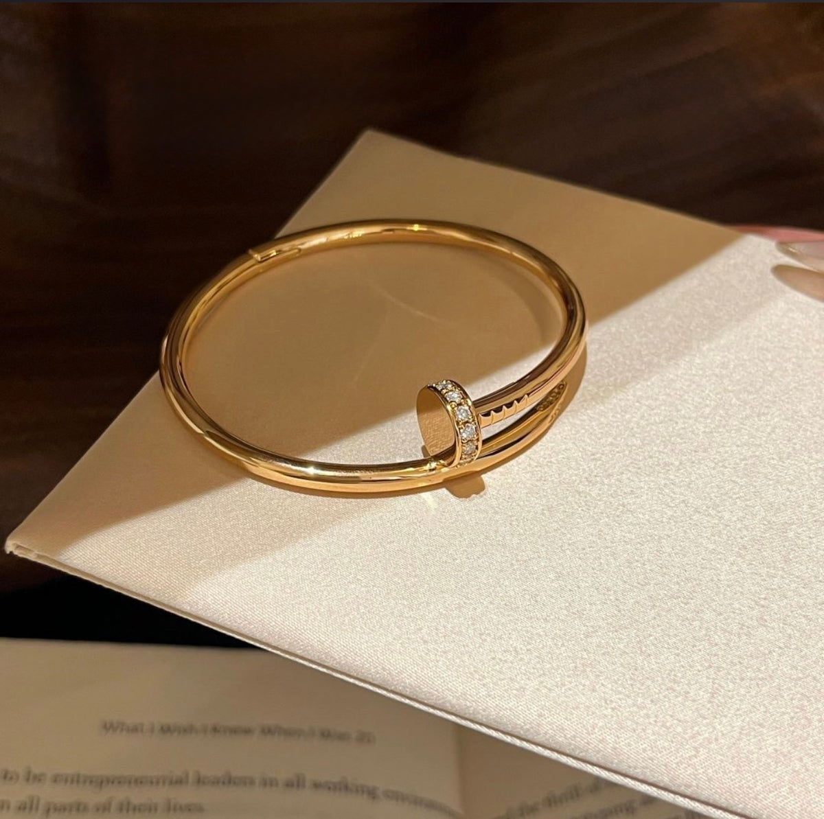 18K Gold Filled Nail Bangle Bracelet with Moissanite Stones (3-5 Microns)