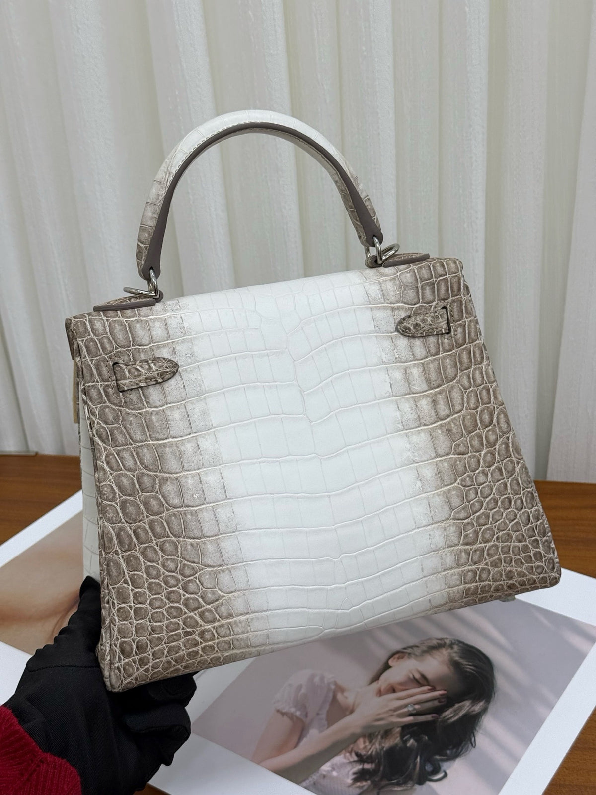 The Iconic K28 Himalaya Gradient Crocodile Leather Top-Handle Handbag – White & Taupe Ombré Crossbody Bag (28 cm)
