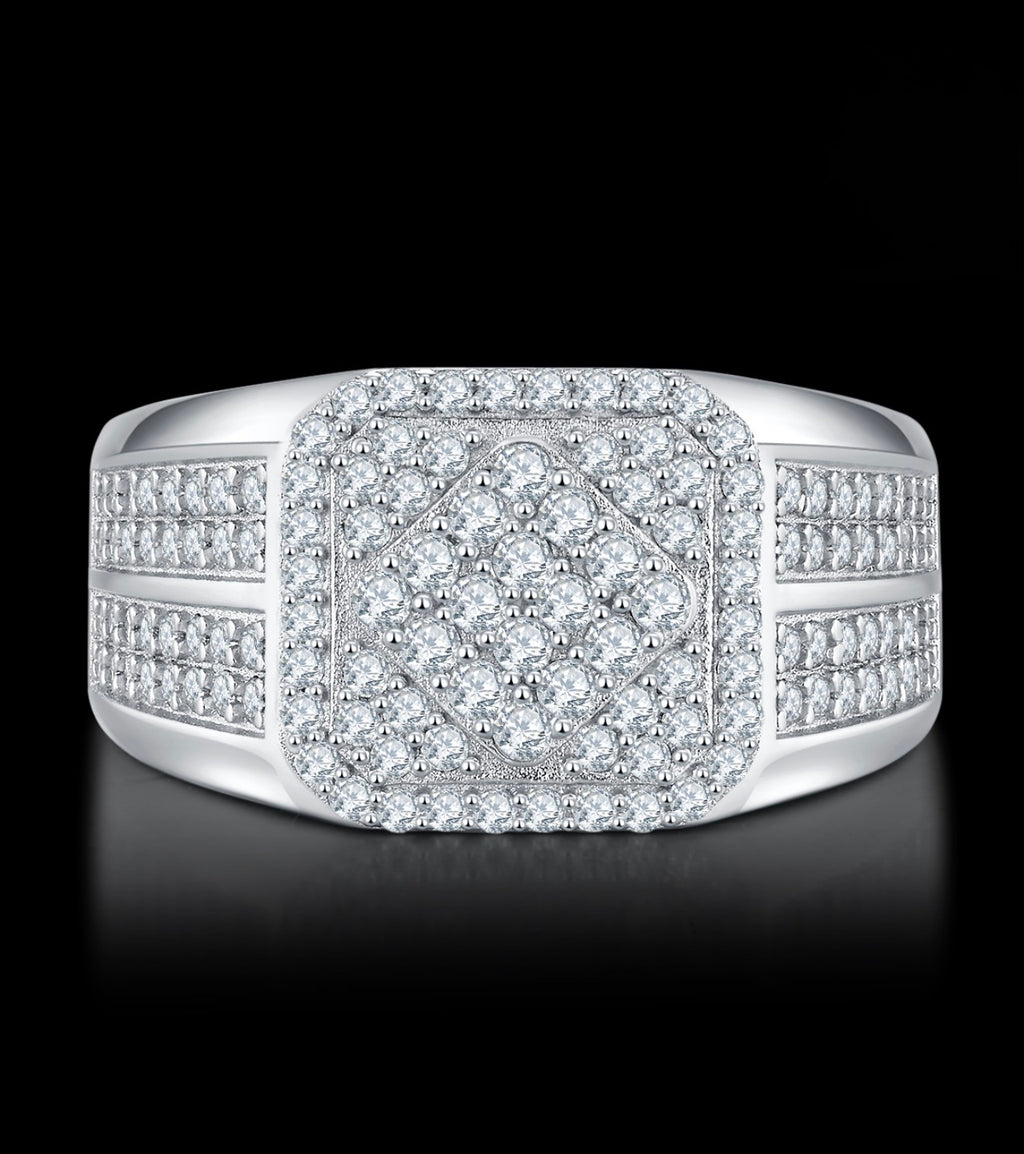 Arencibia & Co. Men's Iced Out Moissanite Signet Ring – Solid 925 Sterling Silver