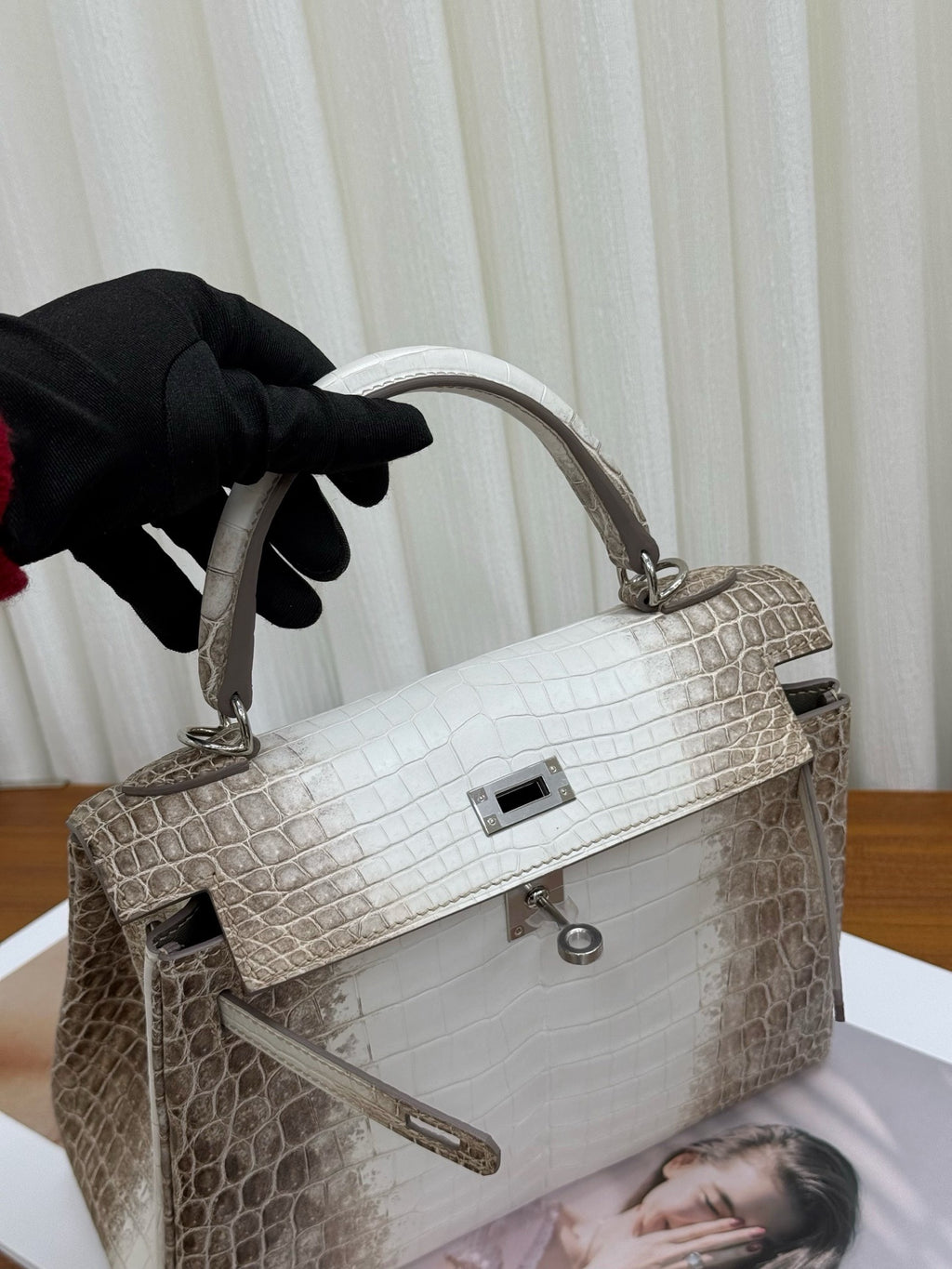 The Iconic K28 Himalaya Gradient Crocodile Leather Top-Handle Handbag – White & Taupe Ombré Crossbody Bag (28 cm)