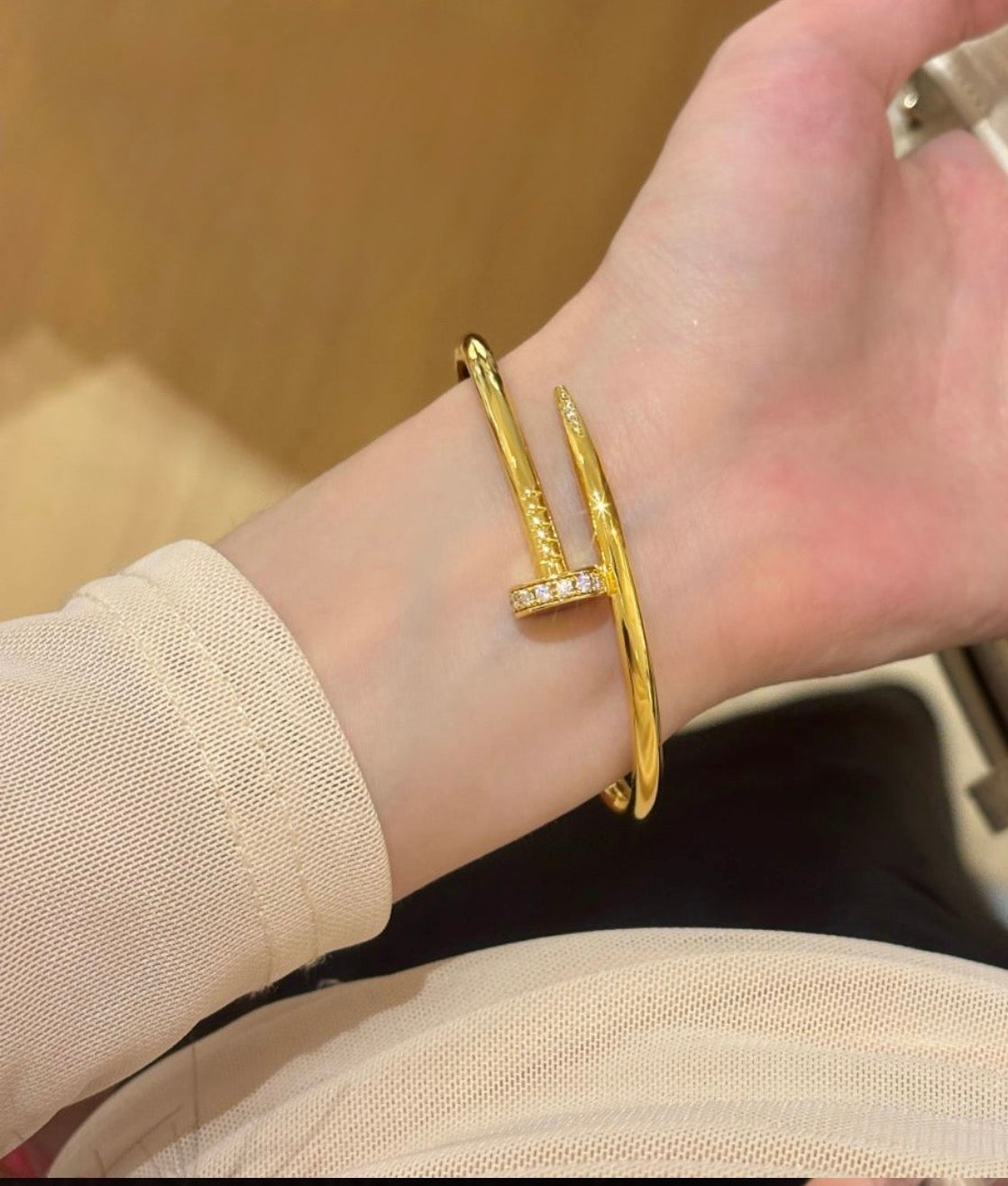 18K Gold Filled Nail Bangle Bracelet with Moissanite Stones (3-5 Microns)