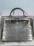 K28-Ombré Lizard Leather Top-Handle Handbag – Exotic Natural Pattern Structured Crossbody Bag