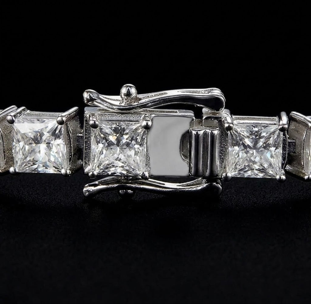 Arencibia & Co. 5mm Princess Cut Moissanite Tennis Bracelet – 925 Sterling Silver Square Link Bracelet