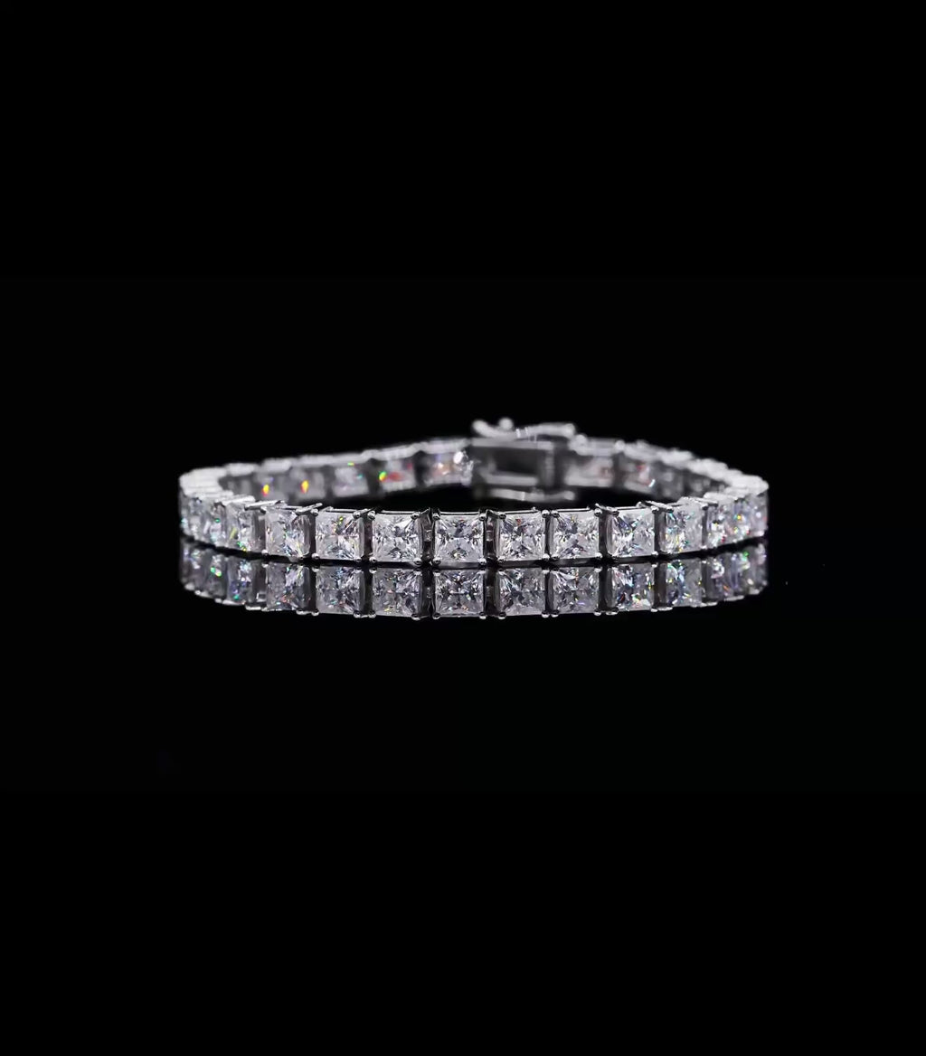 Arencibia & Co. 5mm Princess Cut Moissanite Tennis Bracelet – 925 Sterling Silver Square Link Bracelet