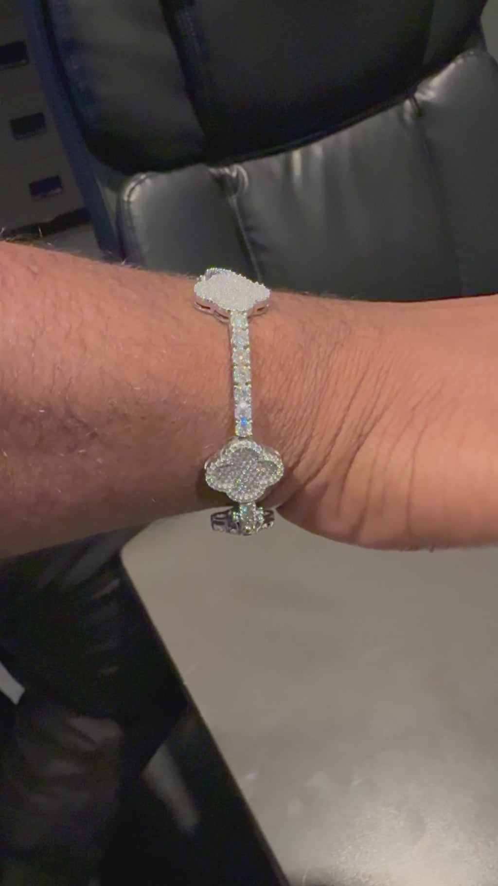 925 Sterling Silver Iced-Out Moissanite 5-Clover Tennis Bracelet – Full Pavé Station Chain (7.5 Inches)